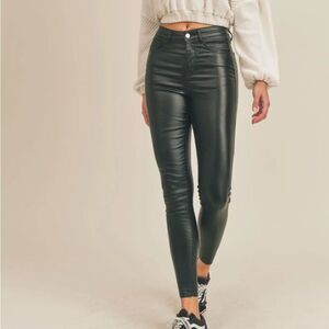 Leather Feel Stretch Jegging with Undone Hem